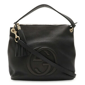 Gucci Soho Interlocking G Fringe Tassel Shoulder Bag Handbag Leather Black